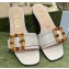 Gucci leather Slide Sandals Gray With Bamboo Buckle 2023