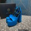 Versace Heel 15.5cm Satin Medusa Aevitas Platform Sandals Blue 2023