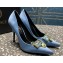 Versace Heel 9.5cm Brooch Baguette Pumps Satin Blue 2023