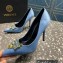 Versace Heel 9.5cm Brooch Baguette Pumps Satin Blue 2023