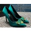 Versace Heel 9.5cm Brooch Baguette Pumps Satin Green 2023