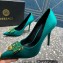 Versace Heel 9.5cm Brooch Baguette Pumps Satin Green 2023