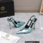 Versace Heel 10cm Laced Pin-Point Slingback Pumps Metallic Green 2023