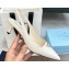 Prada Heel 5cm Patent Leather logo-plaque Slingback Pumps White 2023