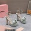 Miu Miu Heel 14cm Satin platform sandals with bow Light Green 2023