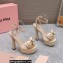 Miu Miu Heel 14cm Satin platform sandals with bow Beige 2023