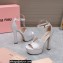 Miu Miu Heel 14cm Satin platform sandals with crystals Silver 2023