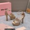 Miu Miu Heel 14cm Satin platform sandals with crystals Gold 2023