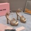 Miu Miu Heel 14cm Satin platform sandals with crystals Gold 2023
