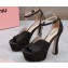 Miu Miu Heel 14cm Satin platform sandals with crystals Black 2023