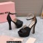 Miu Miu Heel 14cm Satin platform sandals with crystals Black 2023