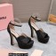 Miu Miu Heel 14cm Satin platform sandals with crystals Black 2023