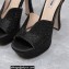 Miu Miu Heel 14cm Satin platform sandals with crystals Black 2023