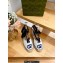 Gucci Heel 9.5cm platform Leather espadrilles sandals with ribbon tie 725834 White/Dark Blue 2023