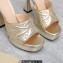 Gucci Heel 11cm Platform 2.5cm Studs slide sandals 723404 Metallic Gold 2023