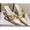 Jimmy Choo Heel 8.5cm Leather Pointed-Toe Mules Gold with stud-embellished Bow 2023