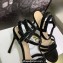 Dior Heel 9.5cm Cotton Embroidered with Square Strass Gem Sandals Black 2023