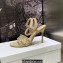 Dior Heel 9.5cm Cotton Embroidered with Square Strass Gem Sandals Beige 2023