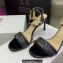 Dior Heel 8.5cm Cotton Embroidered with Strass Dway Sandals Black 2023
