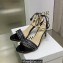 Dior Heel 7.5cm Cotton Embroidered with Strass Dway Sandals Black 2023