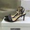 Dior Heel 7.5cm Cotton Embroidered with Strass Dway Sandals Black 2023