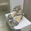 Dior Heel 6.5cm Cotton Embroidered with Strass Dway Sandals Silver 2023