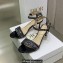 Dior Heel 6.5cm Cotton Embroidered with Strass Dway Sandals Black 2023