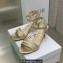 Dior Heel 6.5cm Cotton Embroidered with Strass Dway Sandals Gold 2023