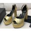 Saint Laurent Heel 13.5cm Platform 4cm jodie Sandals Quilted Gold 2023