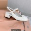 Miu Miu Heel Patent leather slingback pumps with metal lettering logo White 2023