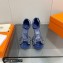 Hermes Heel 7.5cm sandals in suede goatskin Blue with rhinestone 2023
