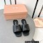 Miu Miu Metal lettering logo Leather Flat sandals Black 2023