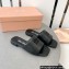 Miu Miu Metal lettering logo Leather Flat sandals Black 2023