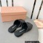 Miu Miu Metal lettering logo Leather Flat sandals Black 2023