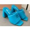 Miu Miu Heel 8.5cm Metal lettering logo Leather sandals Blue 2023