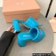 Miu Miu Heel 8.5cm Metal lettering logo Leather sandals Blue 2023