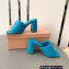 Miu Miu Heel 8.5cm Metal lettering logo Leather sandals Blue 2023