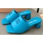 Miu Miu Heel 4.5cm Metal lettering logo Leather sandals Blue 2023
