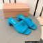 Miu Miu Heel 4.5cm Metal lettering logo Leather sandals Blue 2023
