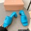 Miu Miu Heel 4.5cm Metal lettering logo Leather sandals Blue 2023