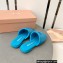 Miu Miu Metal lettering logo Leather Flat sandals Blue 2023
