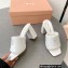 Miu Miu Heel 8.5cm Metal lettering logo Leather sandals White 2023