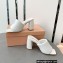 Miu Miu Heel 8.5cm Metal lettering logo Leather sandals White 2023