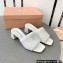 Miu Miu Heel 4.5cm Metal lettering logo Leather sandals White 2023