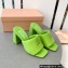 Miu Miu Heel 8.5cm Metal lettering logo Leather sandals Green 2023