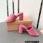 Miu Miu Heel 8.5cm Metal lettering logo Leather sandals Pink 2023