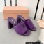 Miu Miu Heel 8.5cm Metal lettering logo Leather sandals Purple 2023