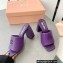 Miu Miu Heel 8.5cm Metal lettering logo Leather sandals Purple 2023