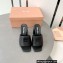 Miu Miu Heel 8.5cm Metal lettering logo Leather sandals Black 2023
