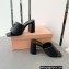 Miu Miu Heel 8.5cm Metal lettering logo Leather sandals Black 2023